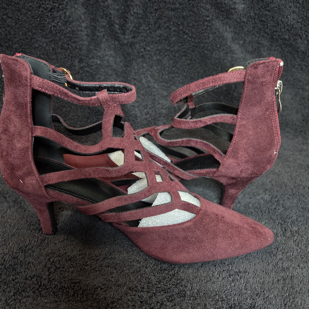 Elegant Burgundy Suede Women's Heels